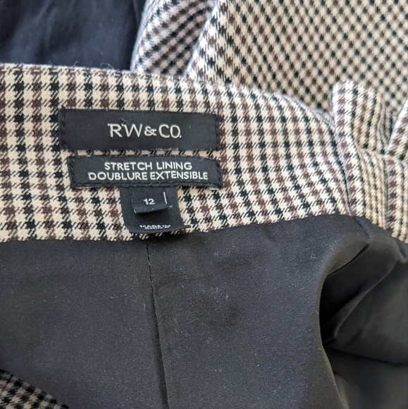 RW&CO stretch lining paper bag style plaid midi skirt brown beige size 12 @i - Picture 10 of 11